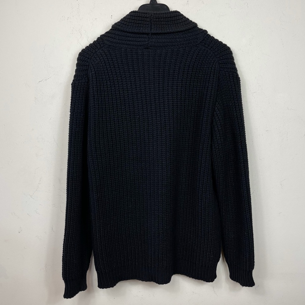 ROMEO GIGLI Wool Black Chunky Knit Slouchy Shawl Collar Cardigan Sweater XL - Picture 4 of 7